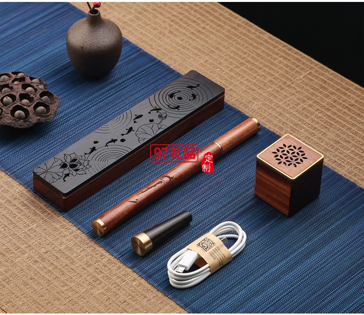 紅木質線香臥香爐 小型銅木音響