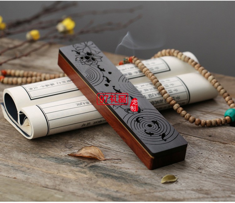 紅木質線香臥香爐 小型銅木音響