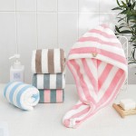 日系超細纖維加厚珊瑚絨陽離子干發帽可愛包頭巾吸水速干條紋浴帽