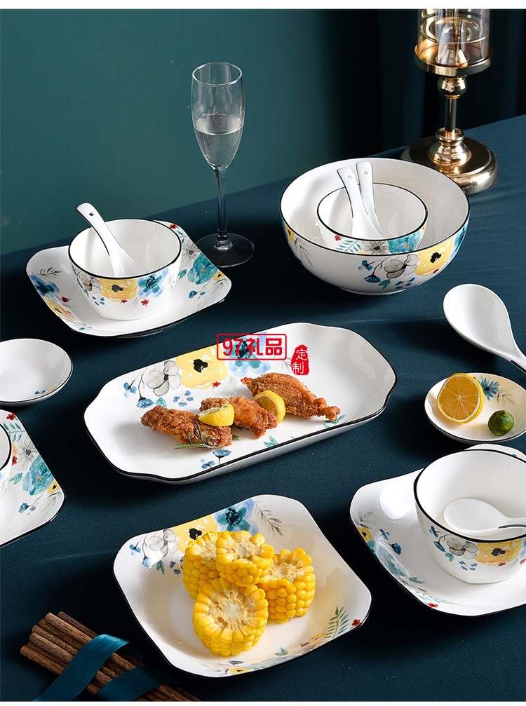 創意陶瓷餐具碗盤碟套裝家用餐盤米飯碗湯碗組合活動禮品