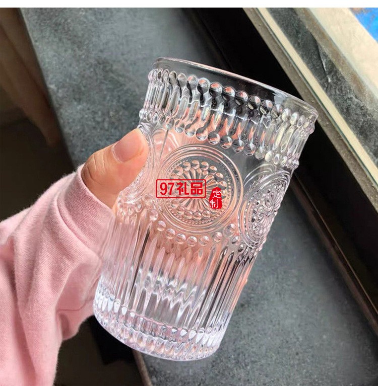 玻璃透明太陽(yáng)花杯子家用水杯飲料果汁杯多規(guī)格啤酒杯子