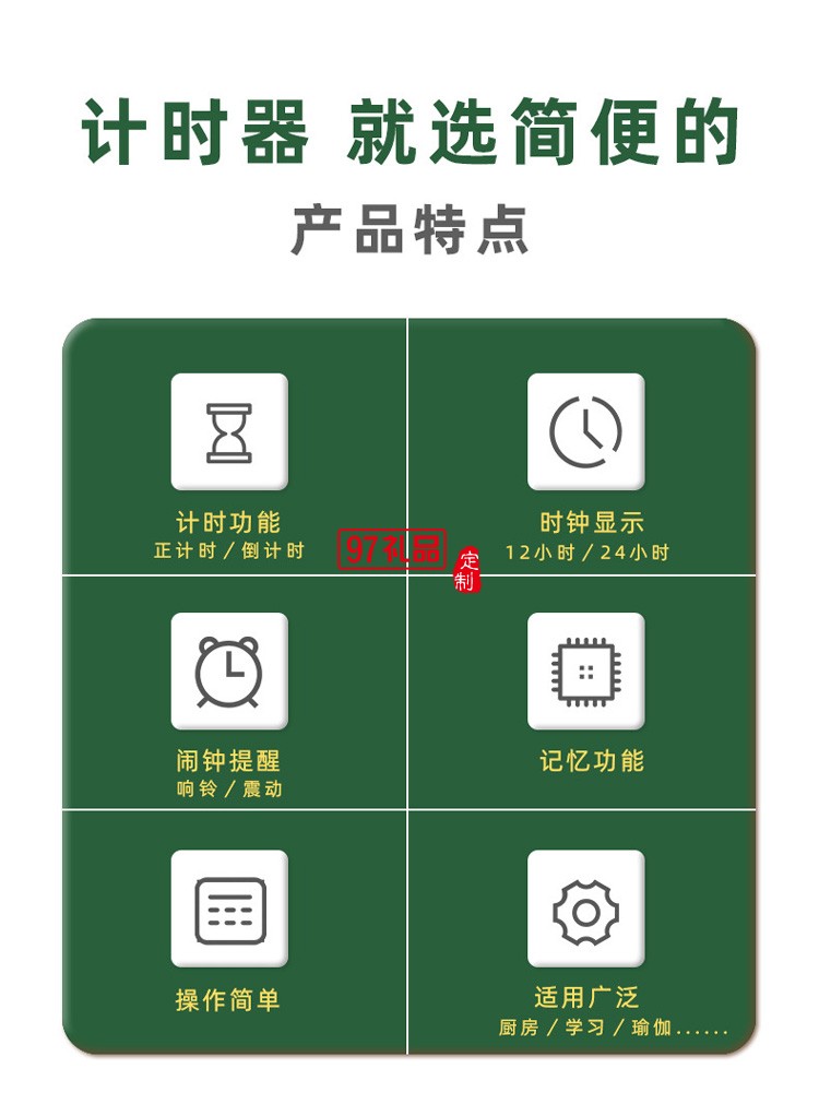 方塊水果計時器時鐘數顯鬧鈴提醒計時器
