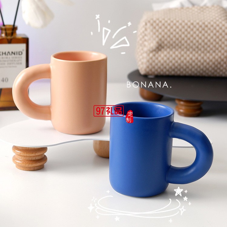 跨鏡專供通心粉馬克杯陶瓷杯胖把手牛奶咖啡杯水杯餐廳創意彩色杯