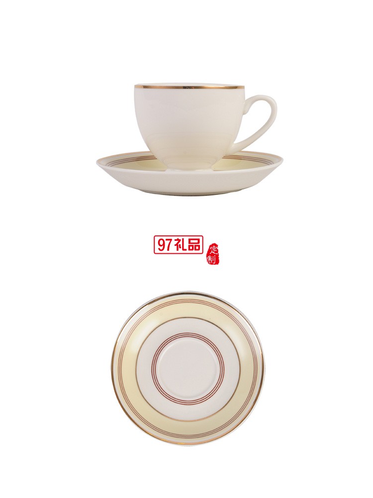 創意三件套線條金邊手工描金歐式骨瓷咖啡杯碟套裝花茶杯可加LOGO
