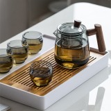 煙榭壺套裝 玻璃泡茶壺 茶水分離器耐高溫過濾木把側把壺