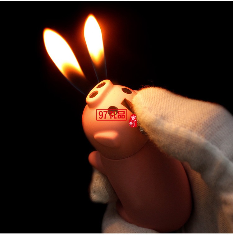 創意小豬雙火充氣打火機定制logo定制公司廣告促銷禮品