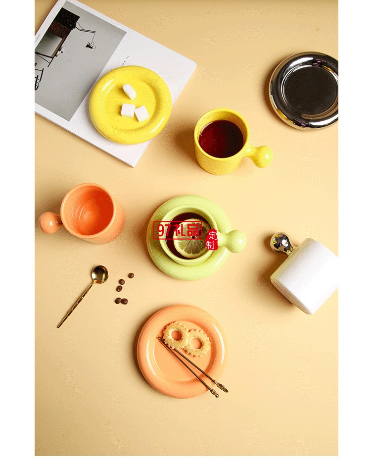 杯子 ins風設計創意元氣蛋黃陶瓷馬克杯帶蓋套裝
