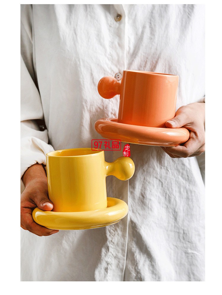 杯子 ins風設計創意元氣蛋黃陶瓷馬克杯帶蓋套裝