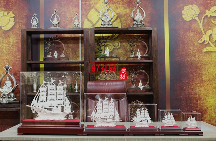  一帆風(fēng)順純銀模型刻字開(kāi)業(yè)搬遷帆船擺件企業(yè)周年禮品定制