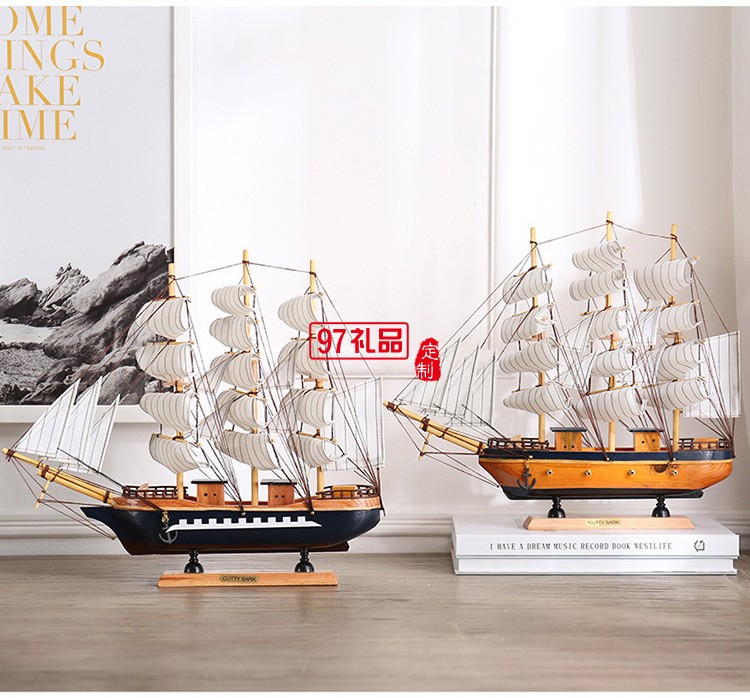 地中海木質帆船模型樣板間酒柜玄關創意擺件
