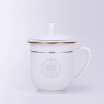 辦公杯批發景德鎮陶瓷杯帶蓋手工描金水杯會議杯碟骨瓷茶杯可定制