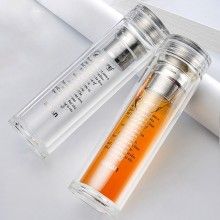 創意雙層高檔玻璃杯透明帶蓋過濾水晶泡茶杯禮品杯子定制