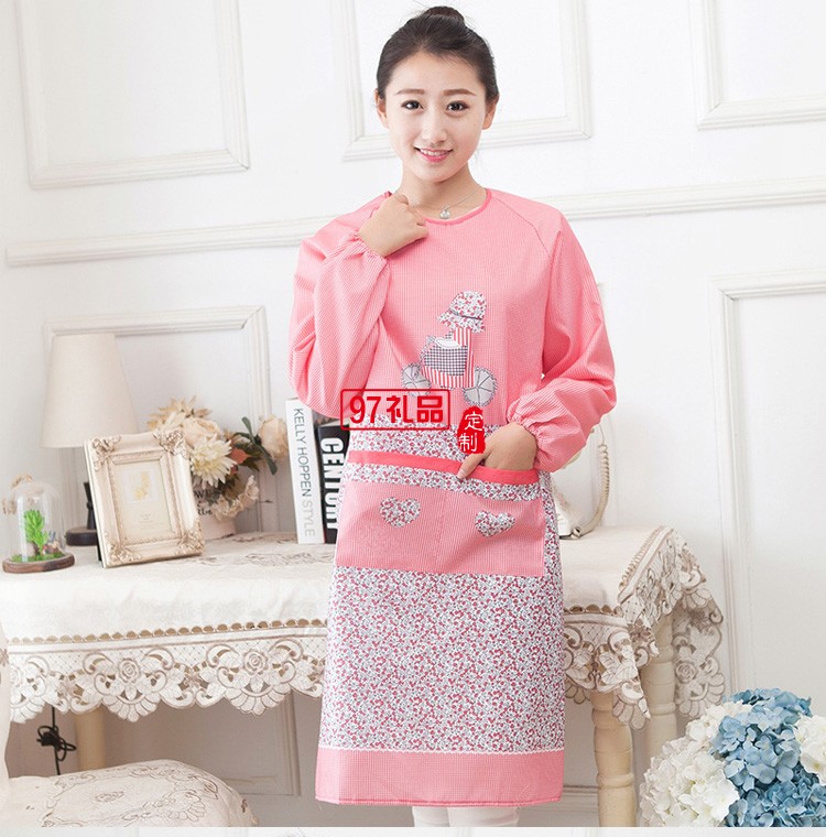 成人護衣罩衣廚房長袖圍裙大人反穿衣防水防油工作服定制公司廣告禮品