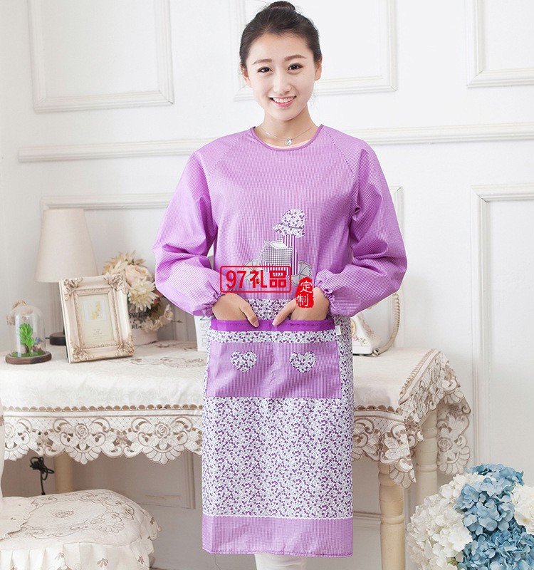 成人護衣罩衣廚房長袖圍裙大人反穿衣防水防油工作服定制公司廣告禮品