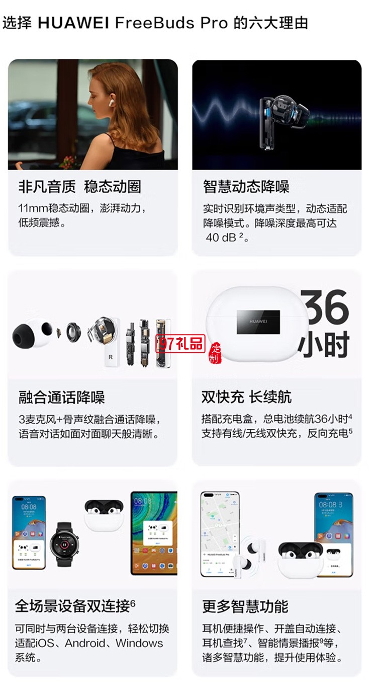 華為FreeBuds Pro無線藍牙耳機主動降噪入耳式定制公司廣告禮品