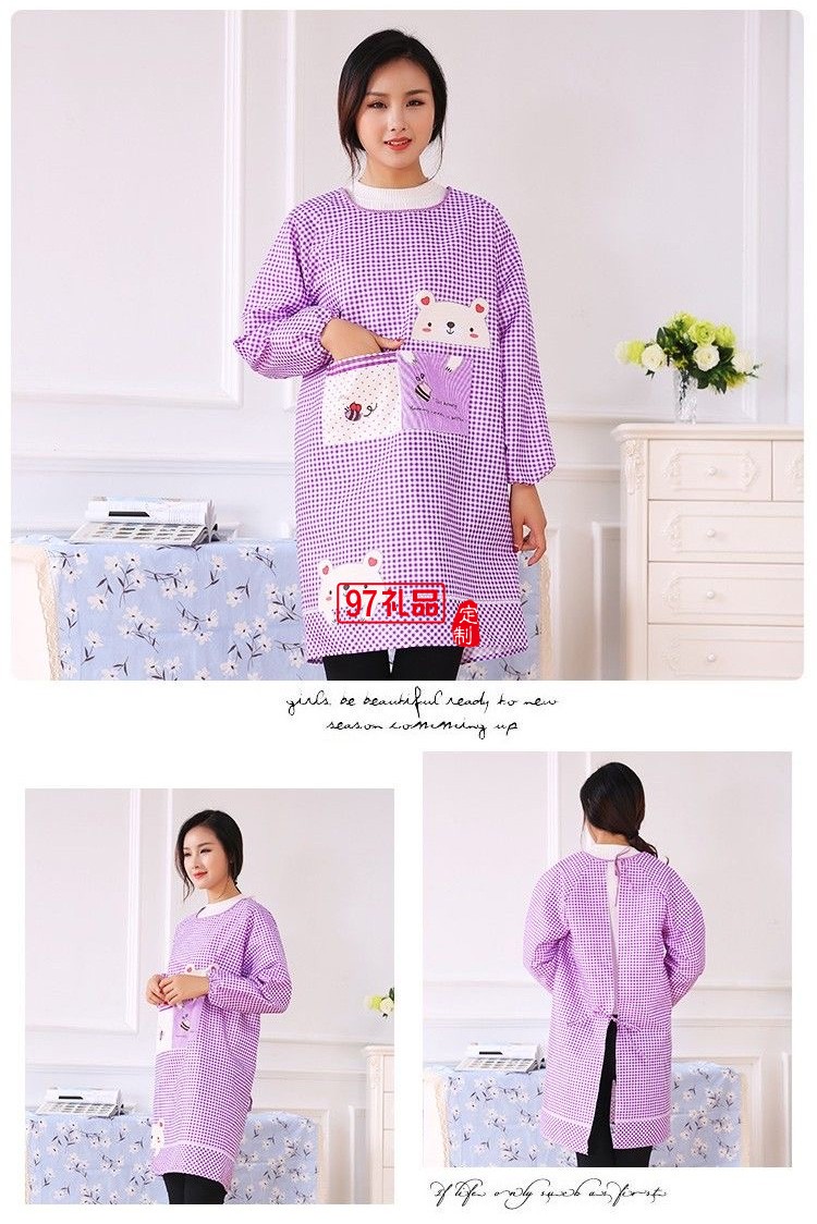 薄款有袖圍裙廚房防污罩衣大人家務清潔工作服定制公司廣告禮品