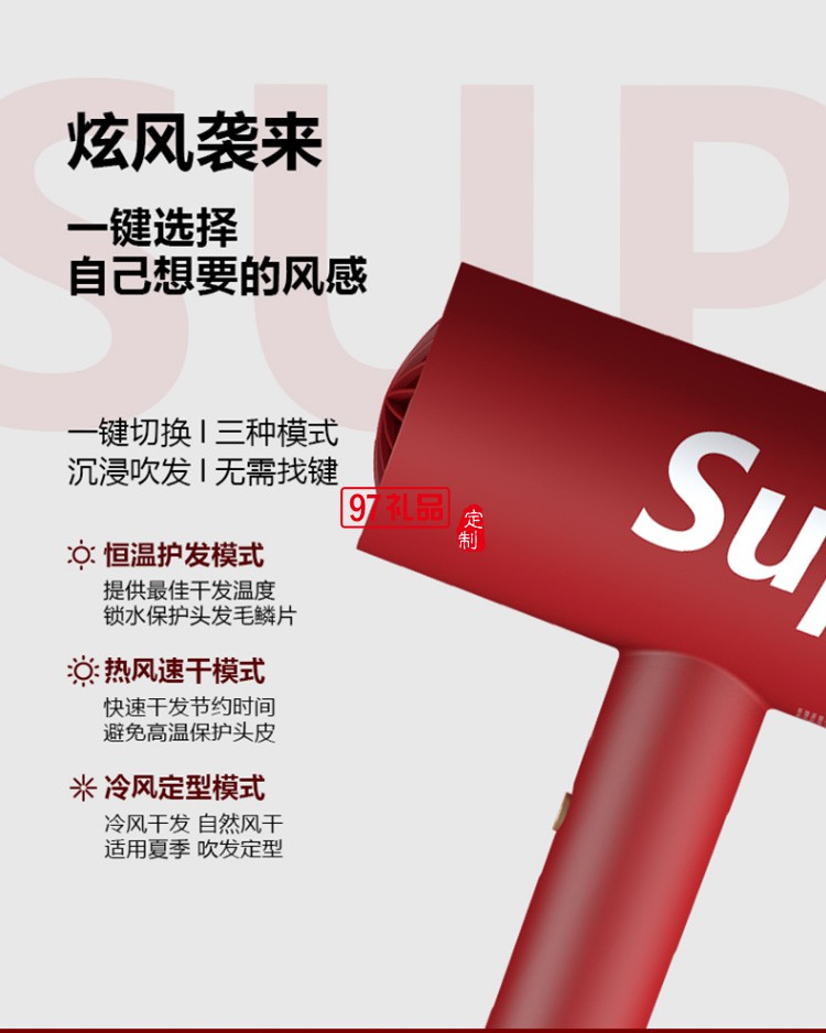 艾優SUP電吹風機負離子吹風筒速干恒溫 sup吹風機定制公司廣告禮品