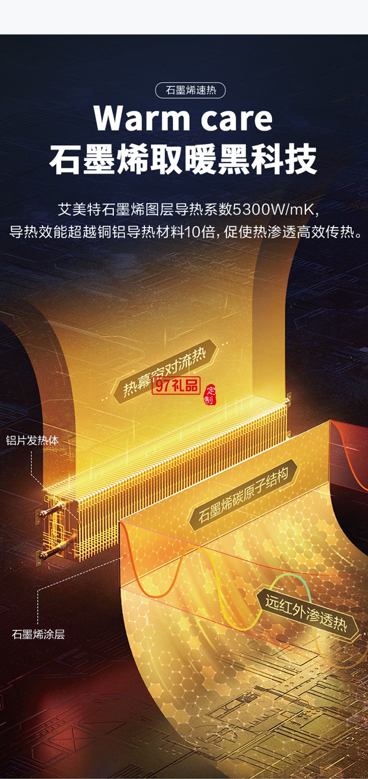 艾美特石墨烯發熱體 踢腳線取暖器 HD22-R36定制公司廣告禮品