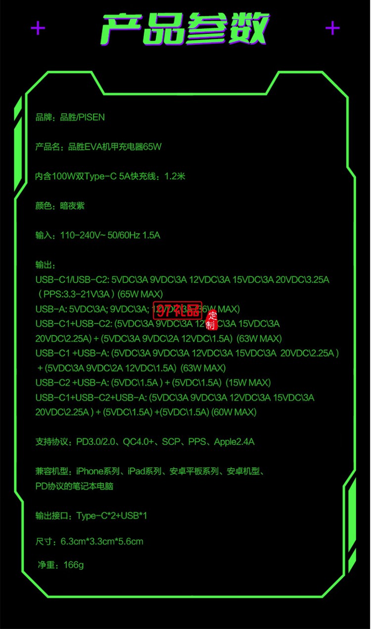 EVA聯名 65W快充 氮化鎵 2C1A