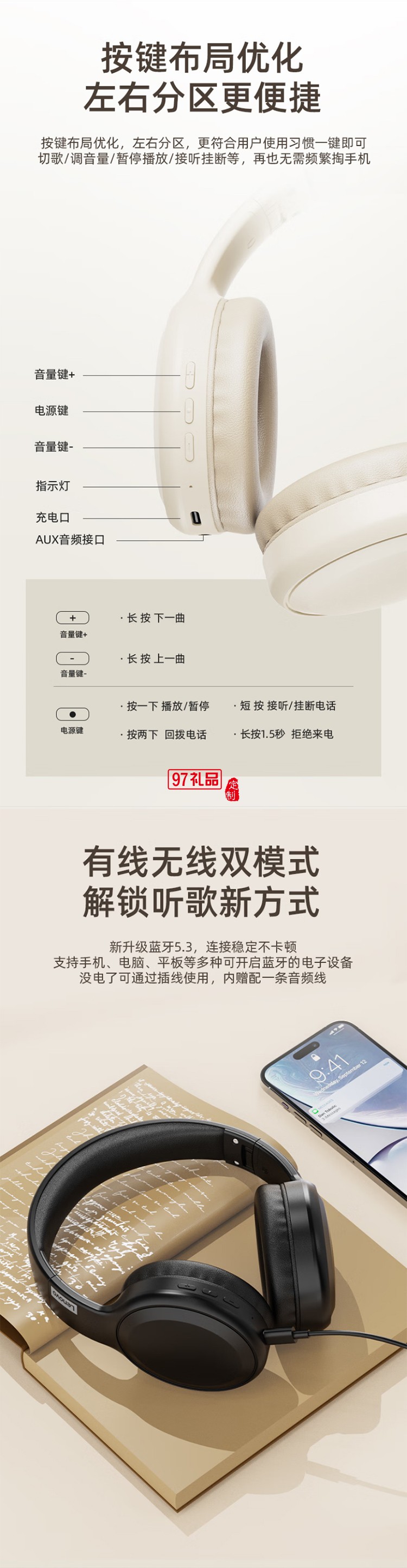 聯想thinkplus頭戴式藍牙耳機