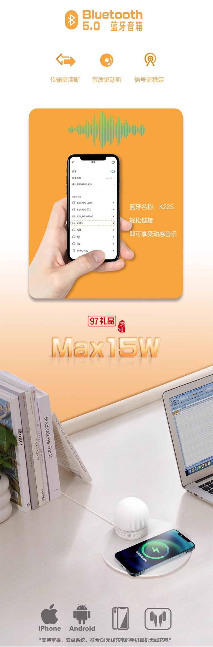 藍牙音響無線充小夜燈分體式便攜戶外露營燈