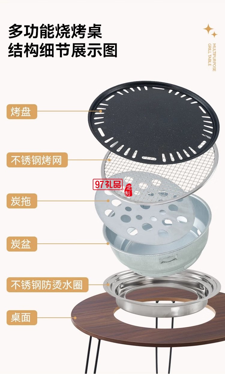 君華仕 GENVAS圍爐桌子燒烤爐全套家用室內外圍爐煮茶器具套裝炭烤火