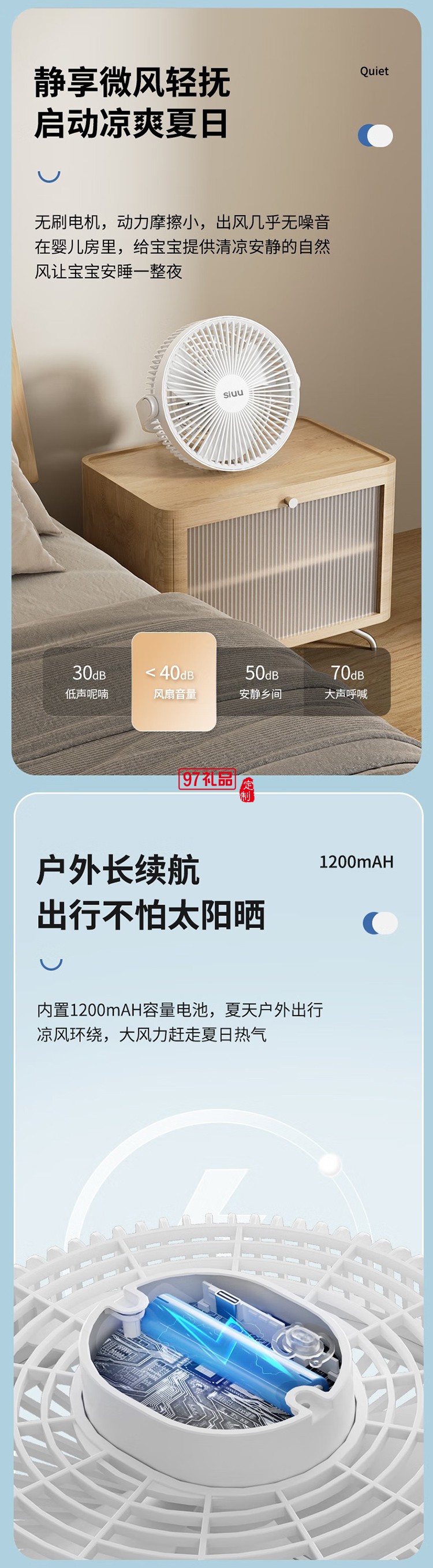 西佑西佑SIUU臺(tái)吊壁掛多用蓄電款USB電風(fēng)扇 白色