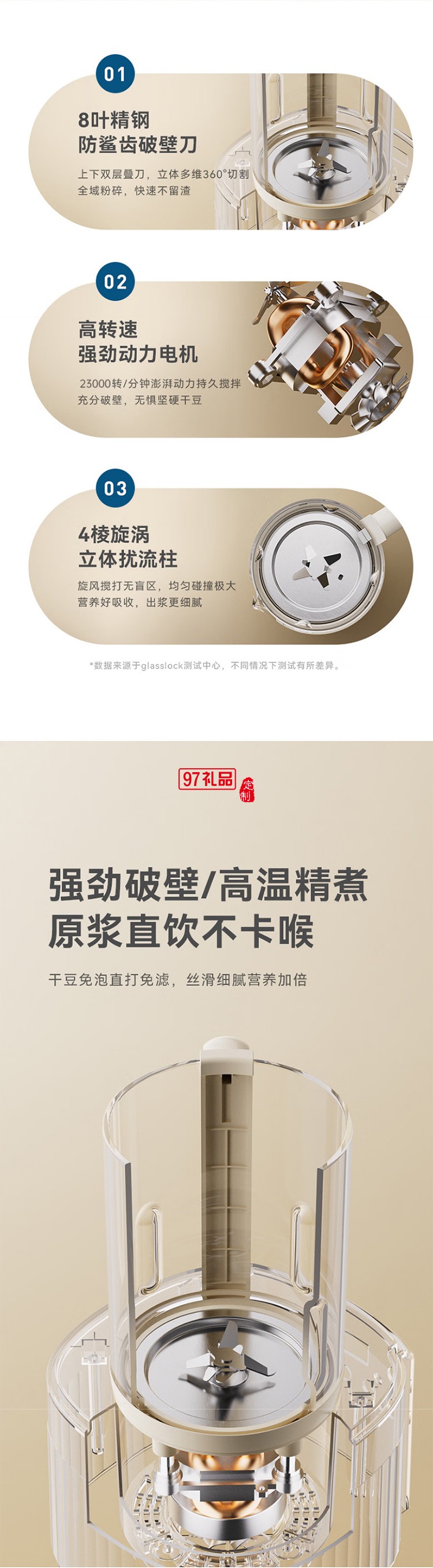 GLASSLOCK破壁機智頻變速輕音降噪全自動豆漿機榨汁機料理機