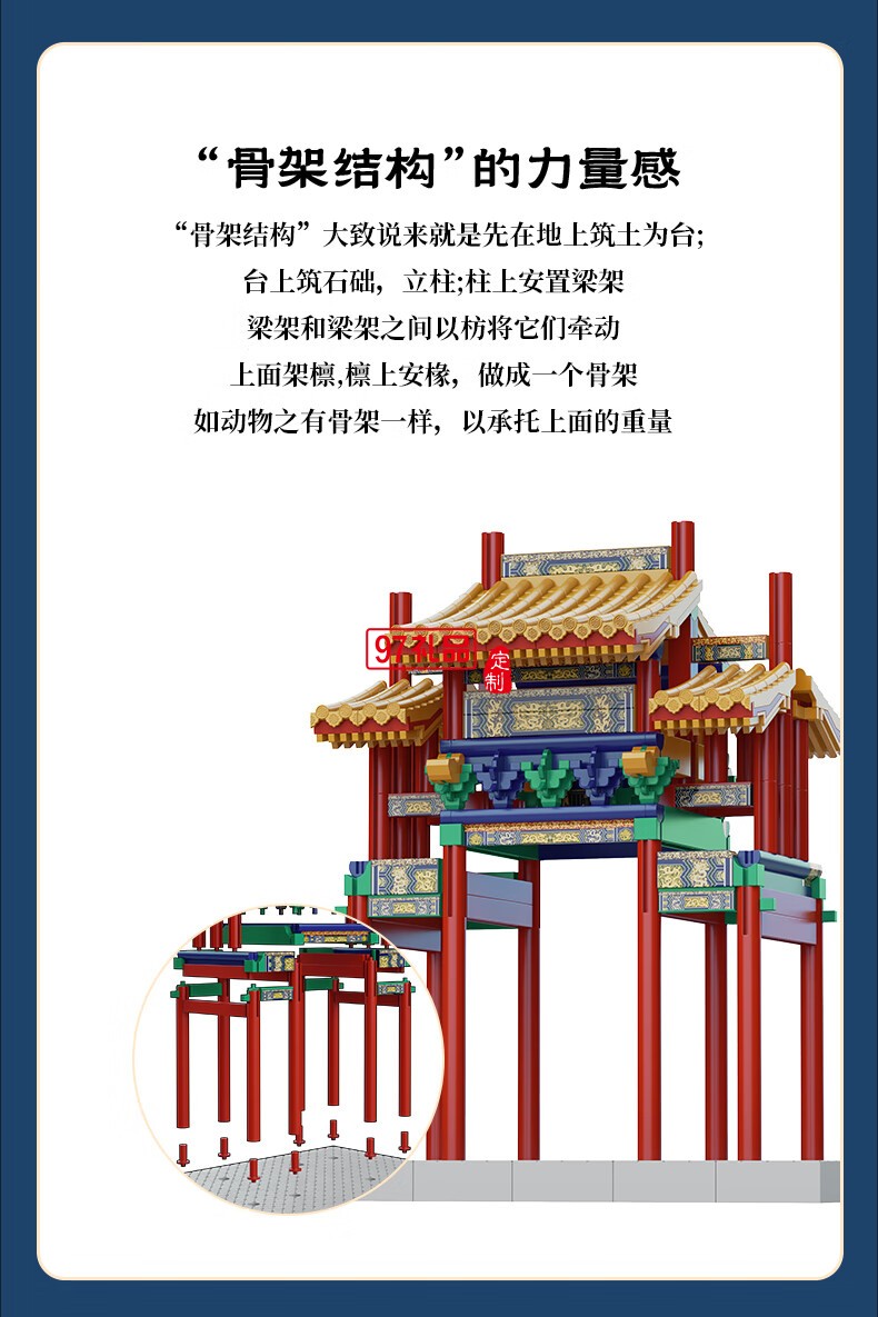 魚躍龍門牌坊故宮榫卯積木玩具中國風古建筑潮玩禮物拼裝模型diy