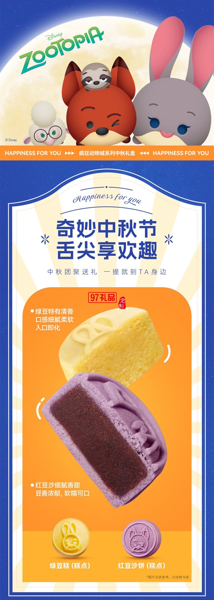 迪士尼月餅瘋狂動物城禮盒320g廣式傳統中秋送禮